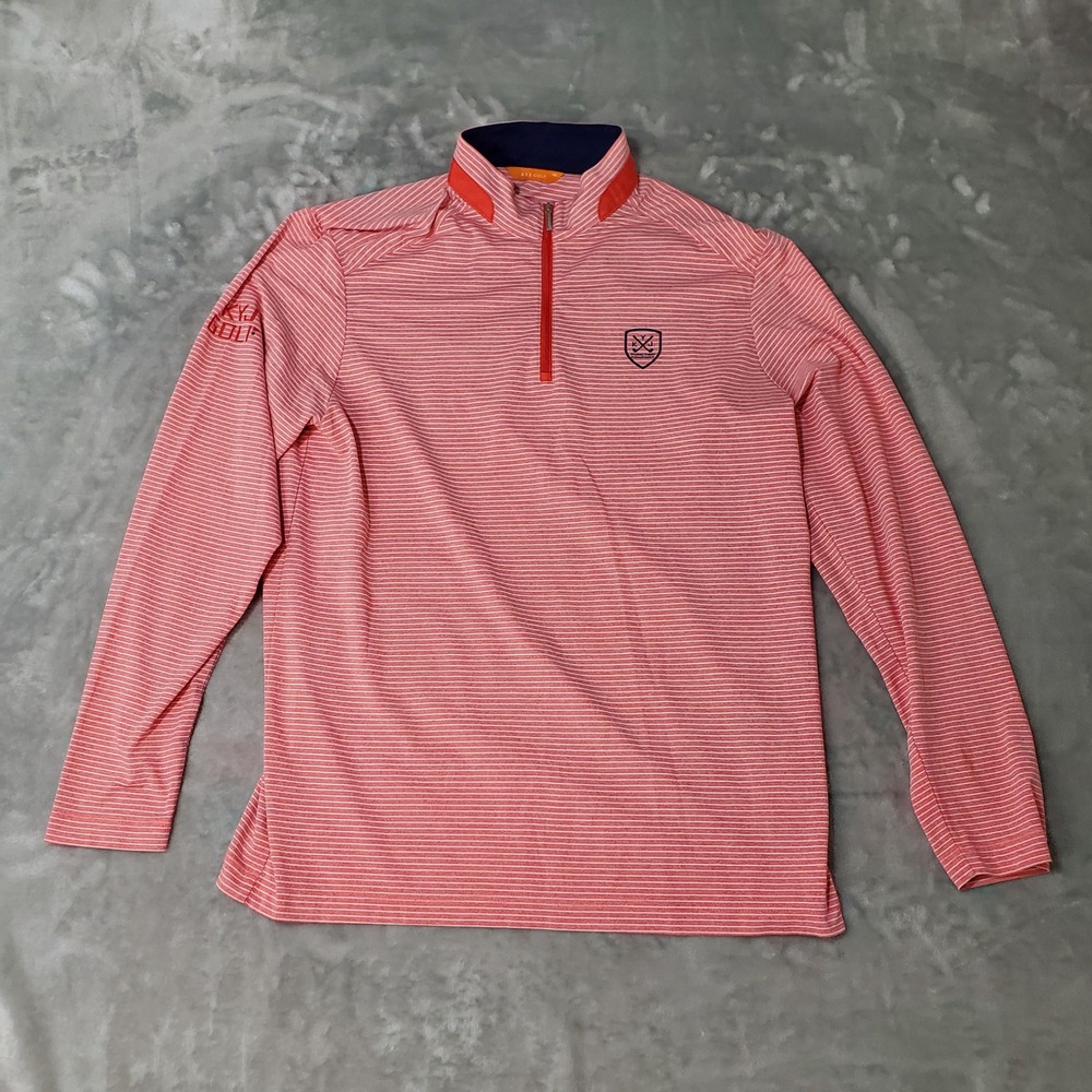 KYJ Golf Mens Quarter Zip Pullover Red White Striped Performance Shirt Size 100
